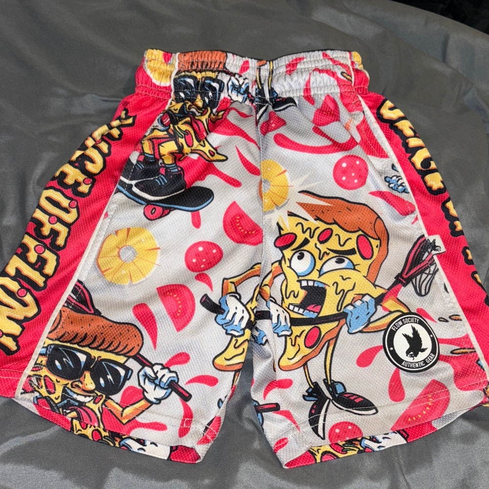 Flow Society Slice of Flow Pizza Mesh Shorts. Size Youth 2XS.